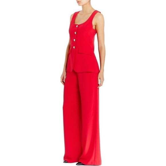 Amanda Uprichard Women's Scarlet Red Kya Wide-Leg Formal Jumpsuit Size Medium - Picture 3 of 9